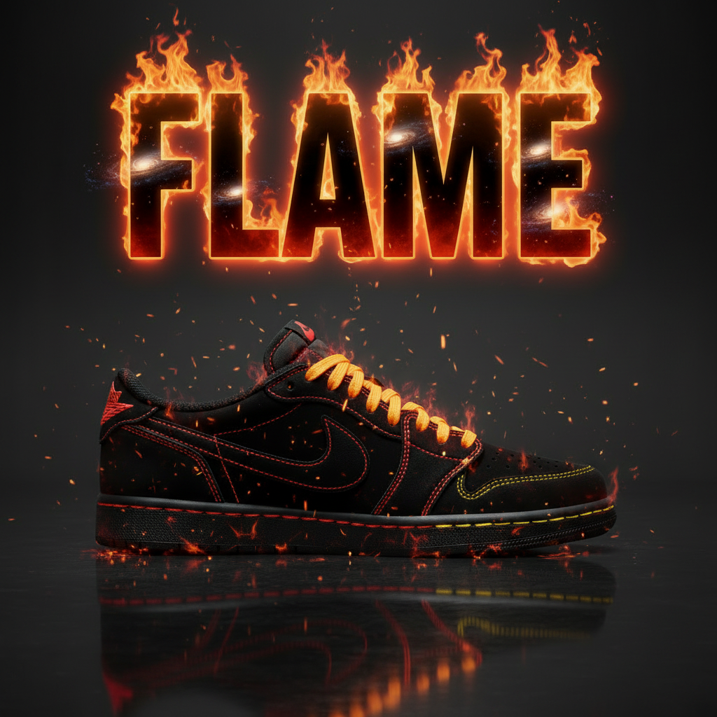 Flame — Uniform Layout with 3D Fire Text