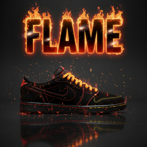 Flame — Uniform Layout with 3D Fire Text