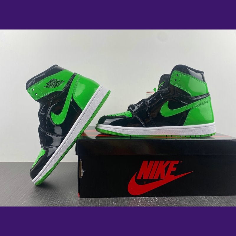 Jordan 1 High Design-Inspired - "Green & Black Patent" - AJ1-PATGRNBLK-046 - Sole Revival and Redemption LLC