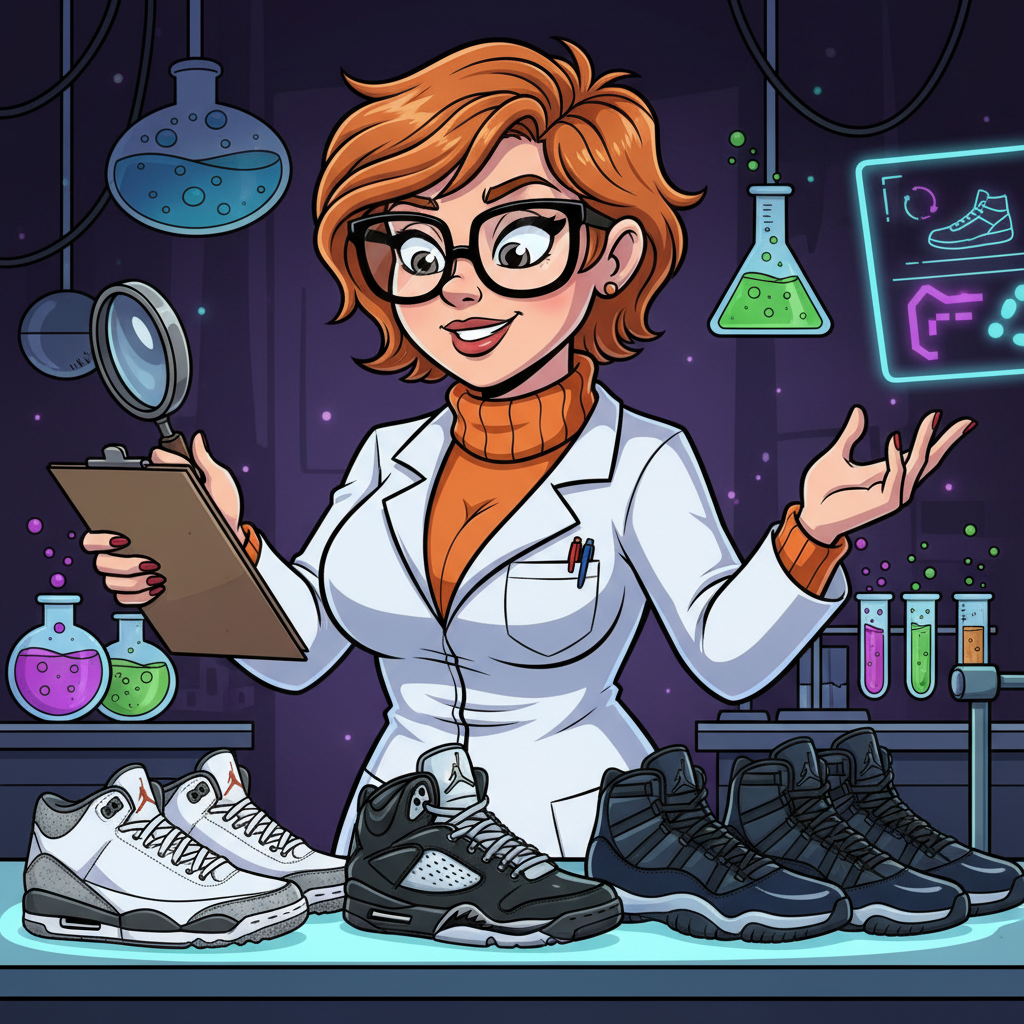Lab assistant examining Jordans