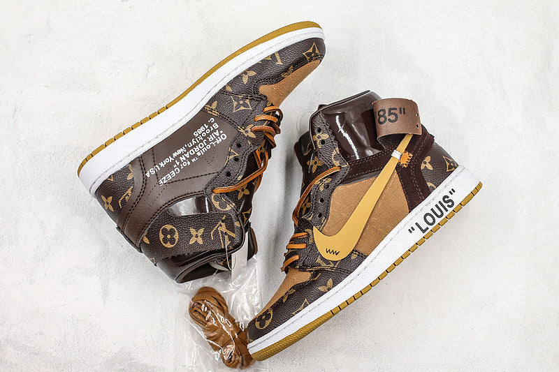 034 — Jordan 1 High “Louis V Off‑White Brown/Tan” — Design‑Inspired Fantasy Colorway