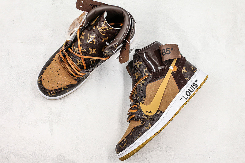 034 — Jordan 1 High “Louis V Off‑White Brown/Tan” — Design‑Inspired Fantasy Colorway