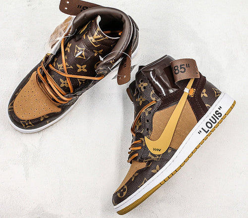 Jordan 1 High - Design-Inspired "Louis V Off-White Brown/Tan" Custom Fantasy Build AJ1-LVOW-034