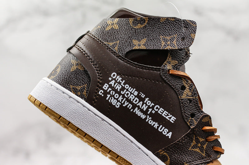 034 — Jordan 1 High “Louis V Off‑White Brown/Tan” — Design‑Inspired Fantasy Colorway