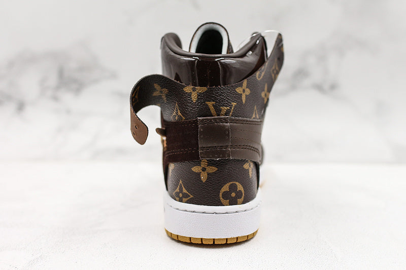 034 — Jordan 1 High “Louis V Off‑White Brown/Tan” — Design‑Inspired Fantasy Colorway