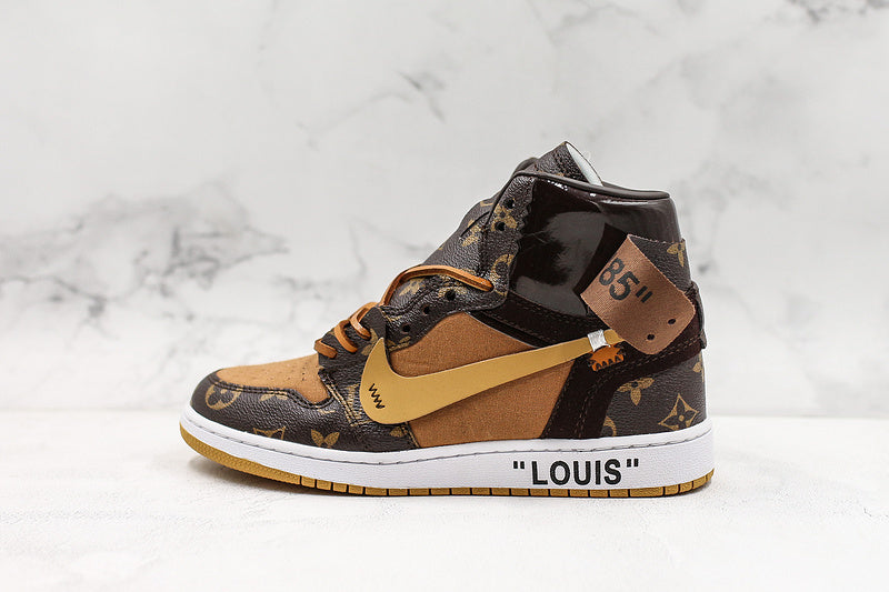 034 — Jordan 1 High “Louis V Off‑White Brown/Tan” — Design‑Inspired Fantasy Colorway