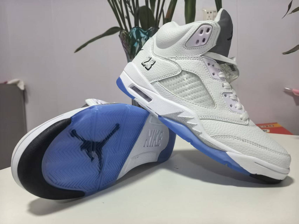 Jordan 5 Design‑Inspired “White Metallics” — Custom Tribute — 528