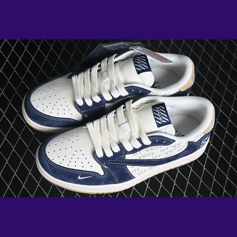 Jordan 1 Low Design-Inspired - "Travis Scott Off-White Navy Suede" - TS-OWNAVY - Sole Revival and Redemption LLC