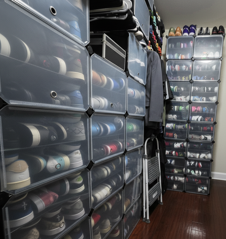 Premium sneaker closet with finished wall