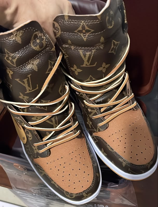 Jordan 1 High - Design-Inspired "Louis V Off-White Brown/Tan" Custom Fantasy Build AJ1-LVOW-034