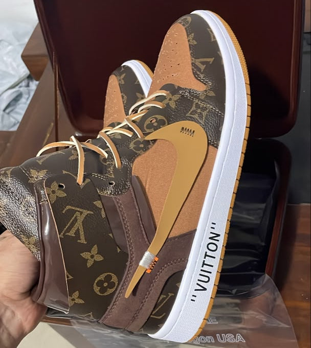 Jordan 1 High - Design-Inspired "Louis V Off-White Brown/Tan" Custom Fantasy Build AJ1-LVOW-034