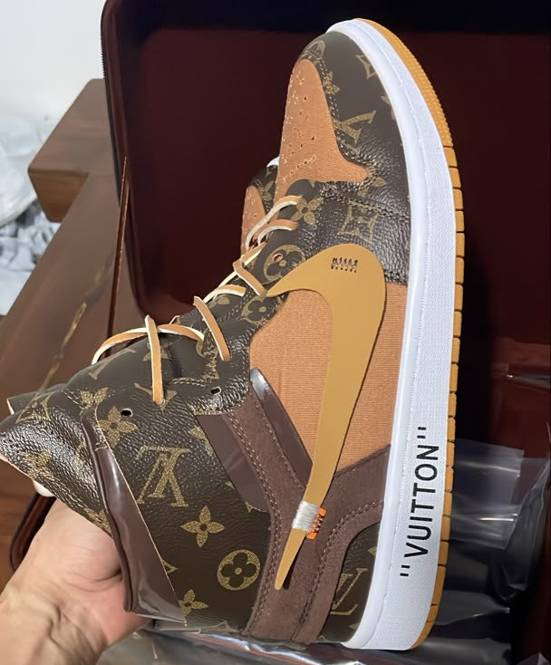 Jordan 1 High - Design-Inspired "Louis V Off-White Brown/Tan" Custom Fantasy Build AJ1-LVOW-034