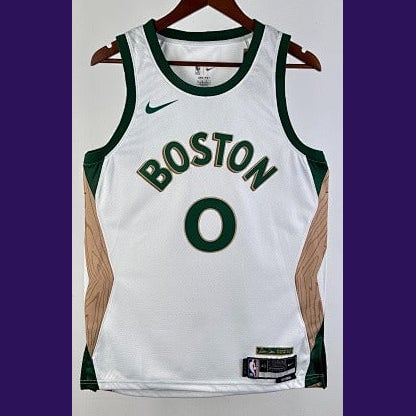 Boston Celtics — Jayson Tatum 0 City Edition Jersey (White/Green/Wood) - Sole Revival and Redemption LLC