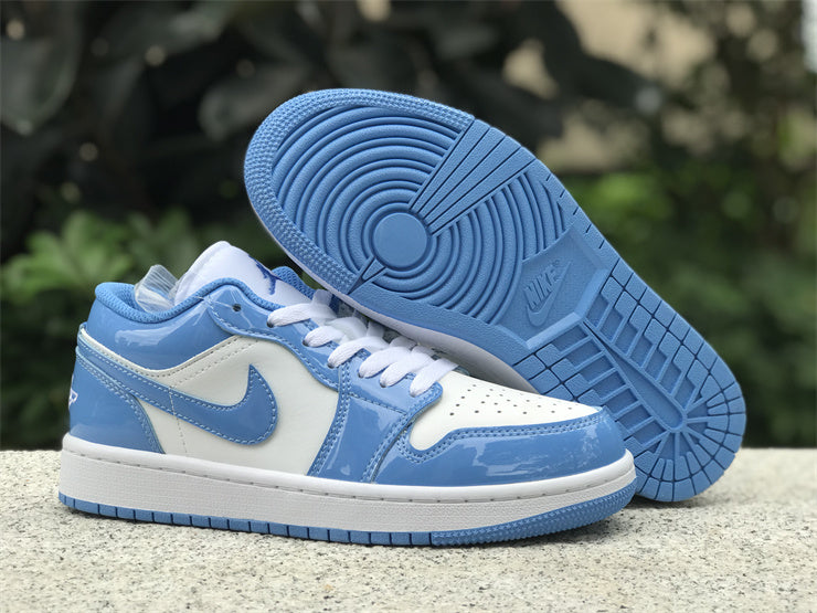Air Jordan 1 Low – Design-Inspired "UNC University Blue Patent" Custom Tribute Build AJ1L-UNC-003