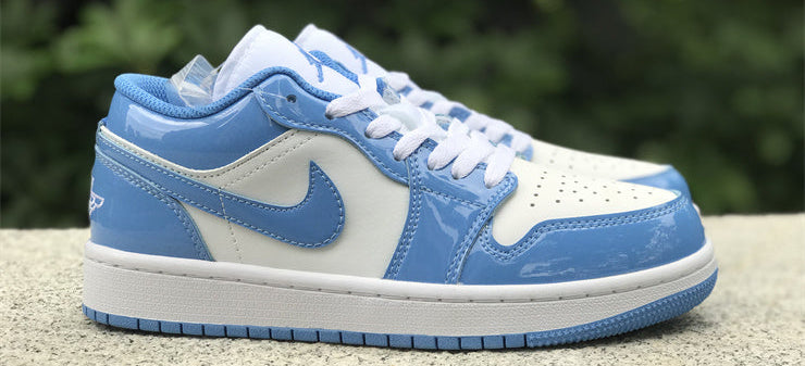 Air Jordan 1 Low – Design-Inspired "UNC University Blue Patent" Custom Tribute Build AJ1L-UNC-003