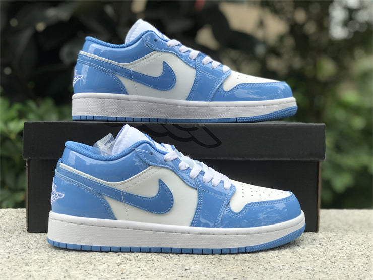 Air Jordan 1 Low – Design-Inspired "UNC University Blue Patent" Custom Tribute Build AJ1L-UNC-003