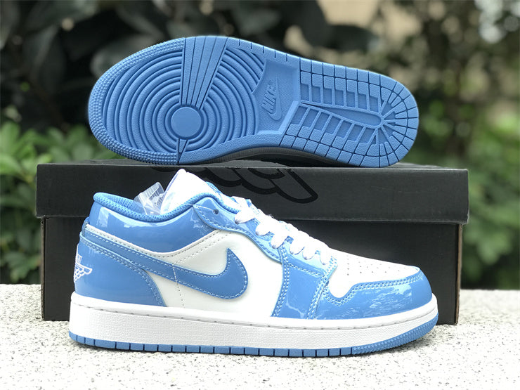 Air Jordan 1 Low – Design-Inspired "UNC University Blue Patent" Custom Tribute Build AJ1L-UNC-003
