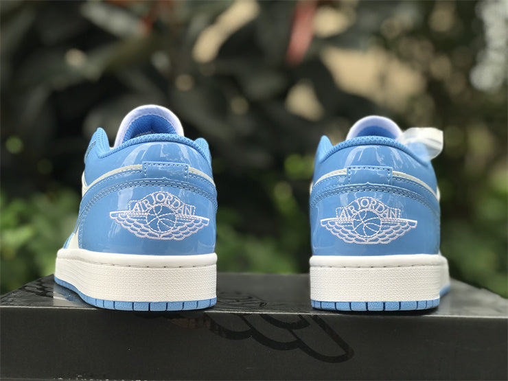 Air Jordan 1 Low – Design-Inspired "UNC University Blue Patent" Custom Tribute Build AJ1L-UNC-003
