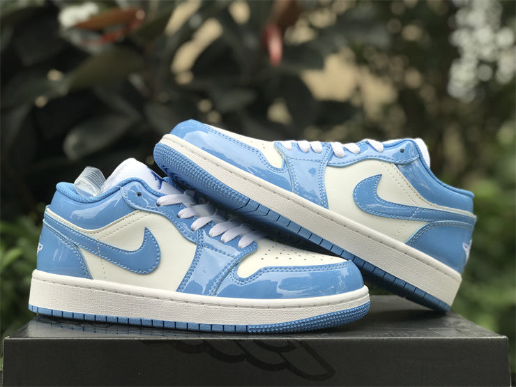 Air Jordan 1 Low – Design-Inspired "UNC University Blue Patent" Custom Tribute Build AJ1L-UNC-003