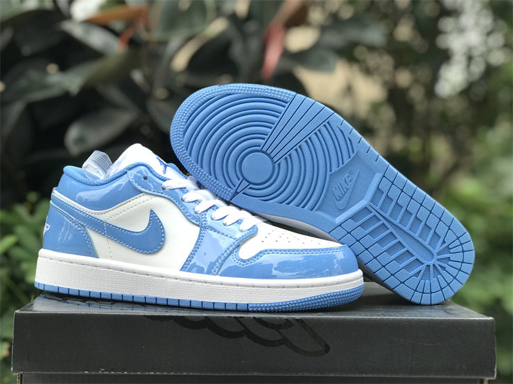 Air Jordan 1 Low – Design-Inspired "UNC University Blue Patent" Custom Tribute Build AJ1L-UNC-003