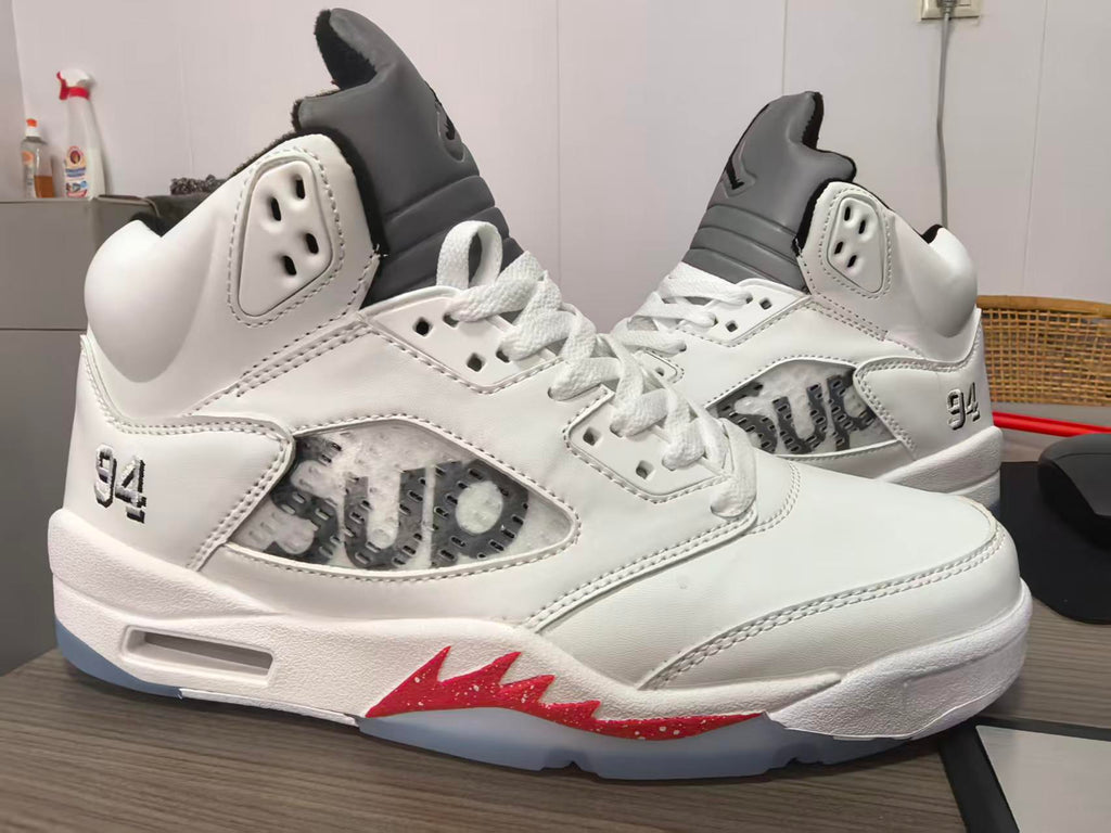 Jordan 5 Design-Inspired - Supreme - "White" "White & Red" Custom Tribute - AJ5-SUPW-542