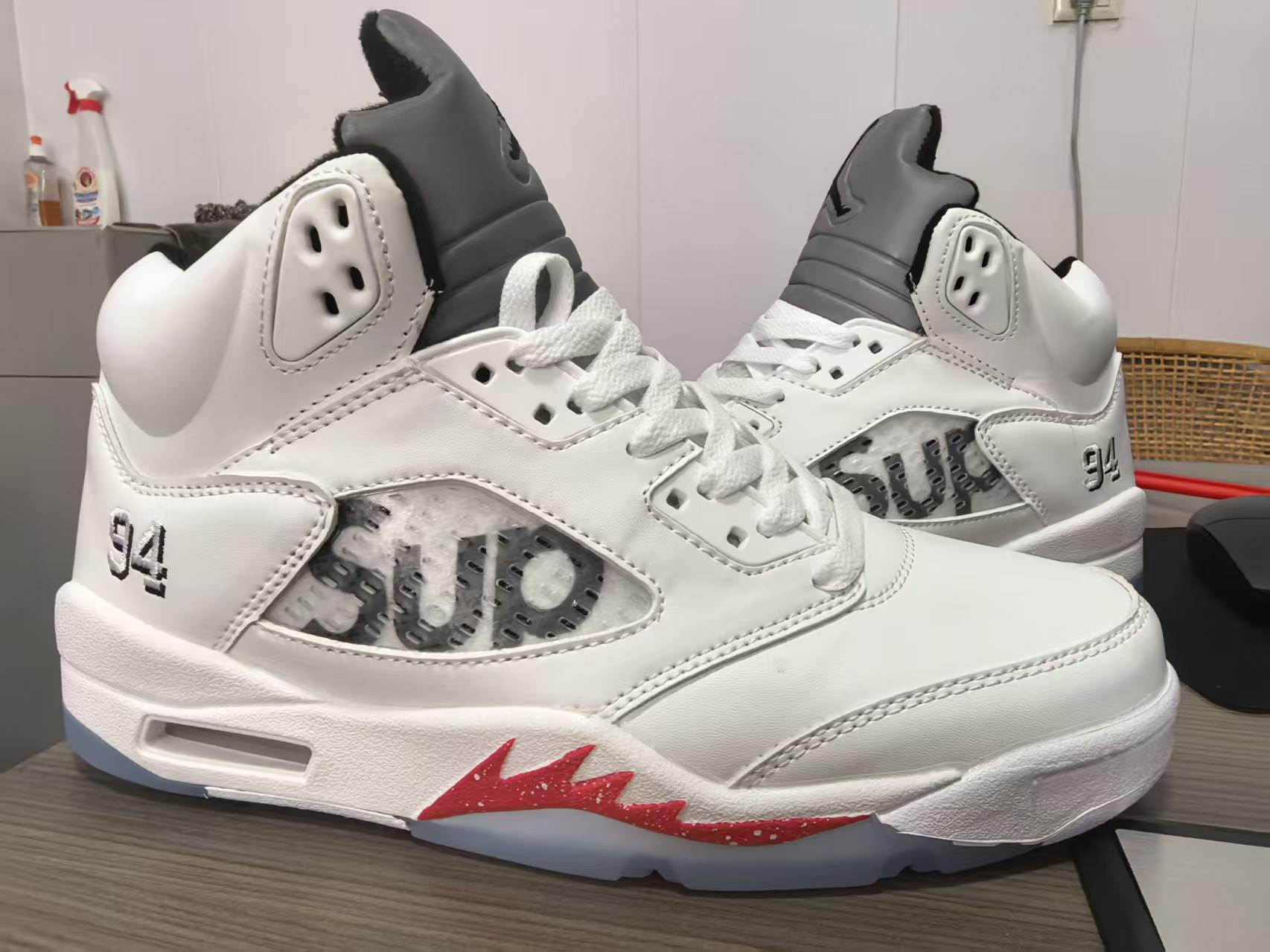 Jordan 5 Design-Inspired - Supreme - "White" "White & Red" Custom Tribute - AJ5-SUPW-542